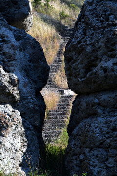 Stairs Centered. Ascending Pathway Kuklica, Kratovo, Macedonia.2020