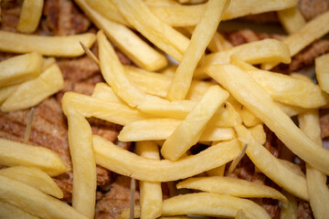 Golden Delight: Fried Potatoes, Fast Food Treat. Yellow allure.