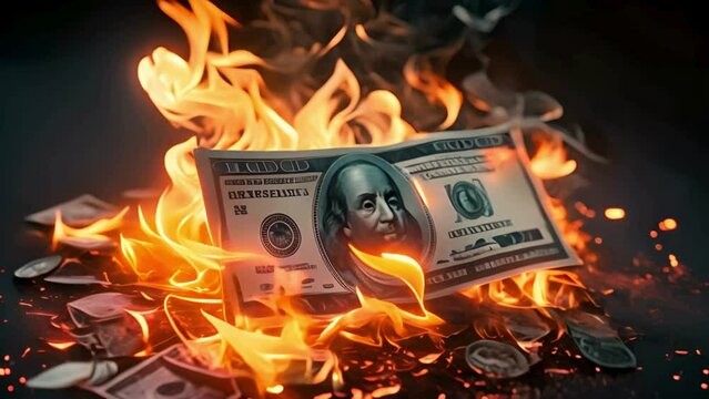 Photo of A burning dollar bill on fire, symbolizing the concept of luxury and financial desolation