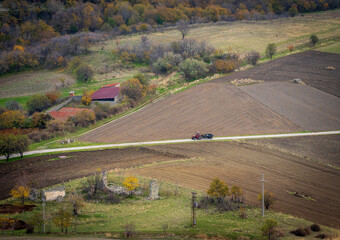 Aerial Perspectives of a Beautiful Harvest Landscape. Somewhere in Macedonia. 2021.