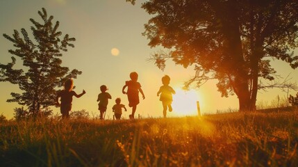 Scene is joyful and carefree, as the children are enjoying their time outdoors