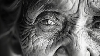 The wrinkles around her eyes were like delicate filigree adding depth and character to her face. . - obrazy, fototapety, plakaty