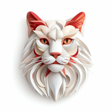 White tiger head with red nose.  illustration isolated on white background.