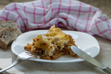 Cauliflower casserole served on a plate.