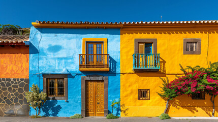 Fototapeta na wymiar Spain Isle of La Palma. Houses on La Palma painted 