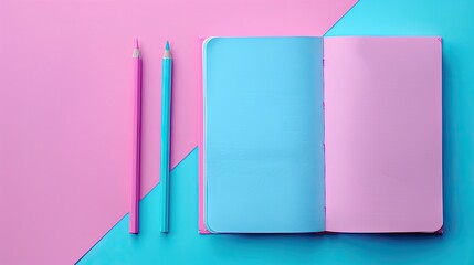 Creative Workspace with Pink Notebook and Sketchbook