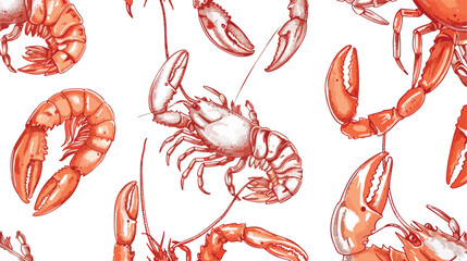 Hand drawn Lobster Shrimps Crab. Seafood shop 