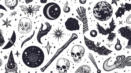 Hand drawn magic objects. Graphic occult elements.  - obrazy, fototapety, plakaty