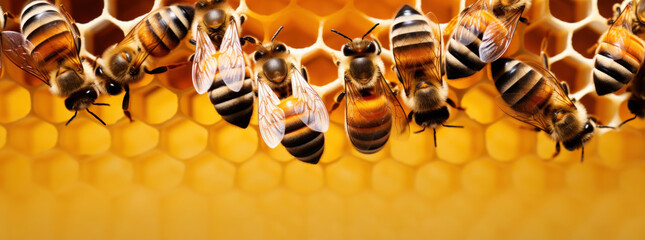 honey bees on honeycomb banner