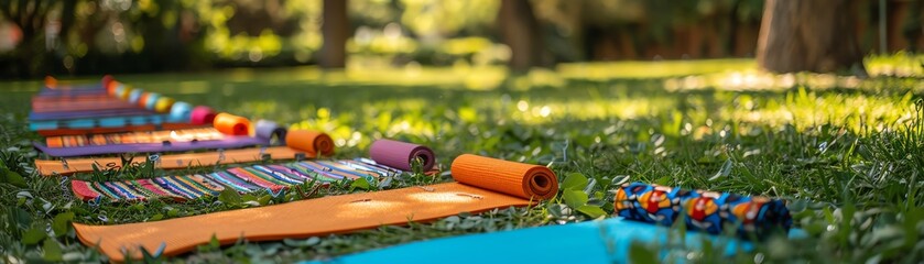 Outdoor yoga classes combined with exploring magnetism with paper clips, aligning physical balance with magnetic fields - obrazy, fototapety, plakaty
