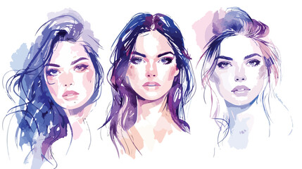 Hand drawn portraits of beautiful ladies. Pretty young