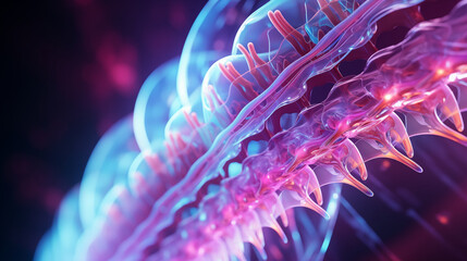3d illustration visualized spinal cord background for healthcare, medical, research, science and more in futuristic mood and tone. - 792735904
