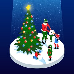 Christmas illustration in isometric view