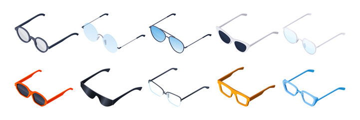 Isometric sunglasses original elements set collection with different types of glasses