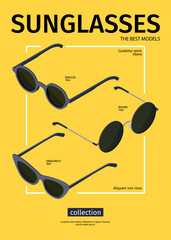Isometric sunglasses poster template with different types of glasses