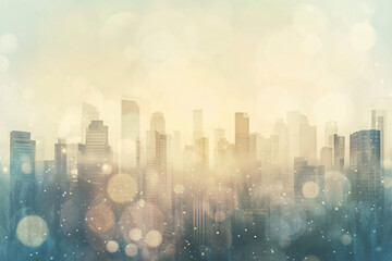 Cityscape with glowing bokeh effect at sunrise