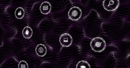 Image of network of digital icons over black background