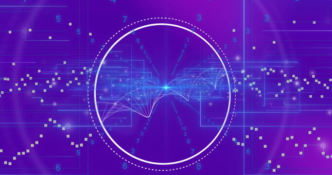 Image of dna strand and scope scanning on purple background