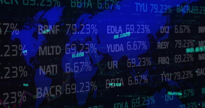 Image of financial data processing over world map