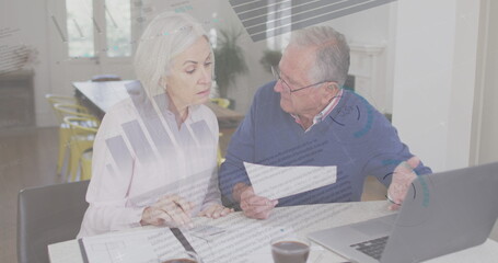 Composite image of statistical data processing against senior caucasian couple calculating finances - Powered by Adobe