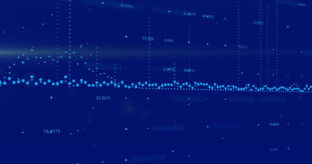 Image of financial data processing over blue background