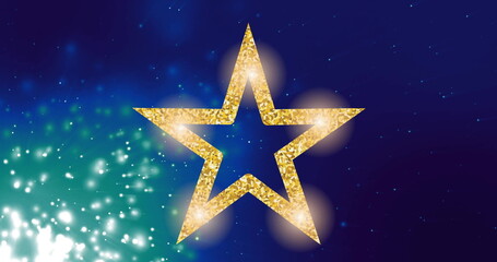 Image of white spots and yellow star on blue background