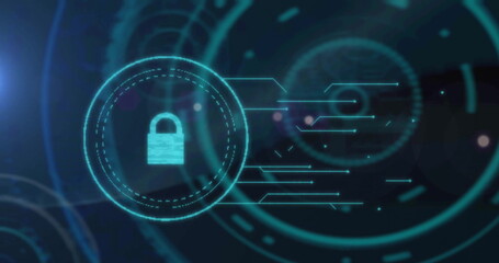 Image of padlock icon over scope scanning on black background