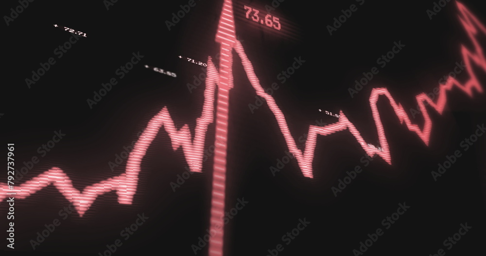 Poster image of graph with arrows over data processing on black background