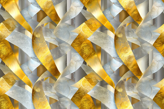 Luxurious gold and silver ribbons intertwined in a seamless pattern
