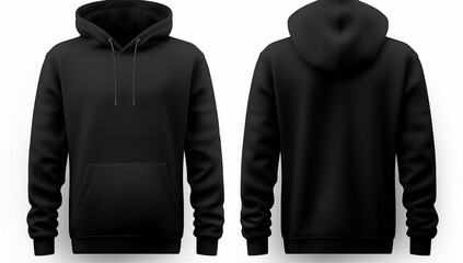 Plain black hoodie mockup Set of Black front and back view long sleaves branding stylish template