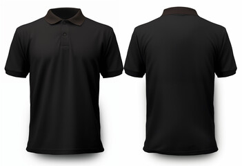 Plain black collar T-shirt mockup Set of Black front and back view t-shirt isolated on white background