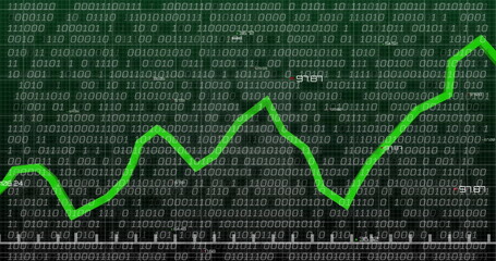 Image of binary coding and financial data processing over dark background