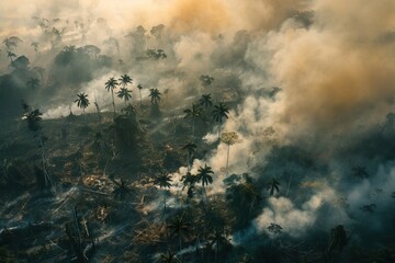 Global Boiling Rainforest Deforestation: Aerial Perspective,Carbon Footprint: Aerial Perspective 
