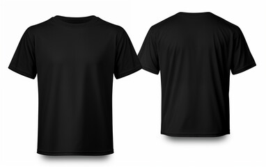 Naklejka premium Plain black crewneck T-shirt mockup Set of Black front and back view t-shirt isolated on white background