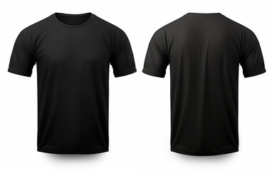 Plain black crewneck T-shirt mockup Set of Black front and back view t-shirt isolated on white background