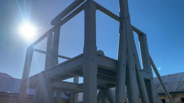 Old 1800s Gaol Gallows close up sun flare handheld