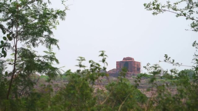 Distant shot of an Ancient hindu temple building of Bhojeshwar on hill top in Bhopal of Madhya Pradesh India