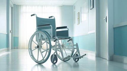 Fototapeta na wymiar wheelchair in hospital corridor,wheelchair in hospital
