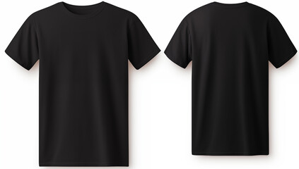 Plain back crewneck T-shirt mockup Set of Black front and back view t-shirt isolated on white background