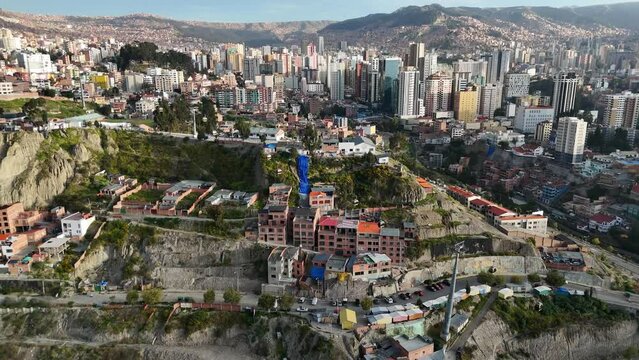 Drone Aerial view of La Paz capital city of Bolivia South America