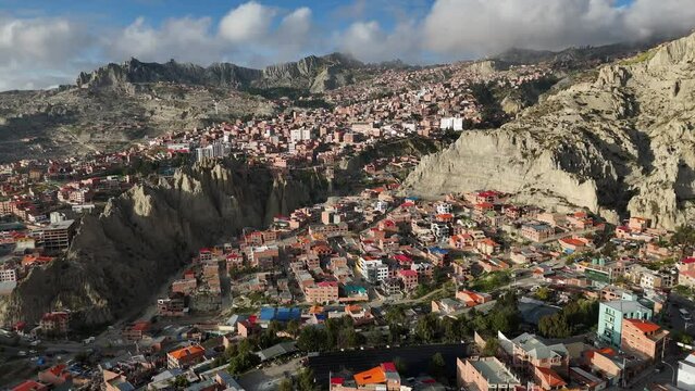 Drone Aerial view of La Paz capital city of Bolivia South America