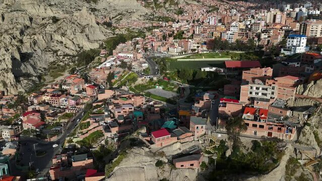 Drone Aerial view of La Paz capital city of Bolivia South America