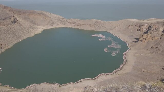 Flamingo lake view in Lake Turkana central island