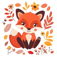 Obraz premium Adorable Autumn Fox Surrounded by Colorful Fall Foliage - Generative AI