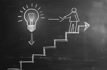 Climbing the Ladder to Success: Stick Figure and Light Bulb Idea - Generative AI - 792743139