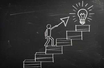 Climbing the Ladder to Success: Stick Figure and Light Bulb Idea - Generative AI - 792743140