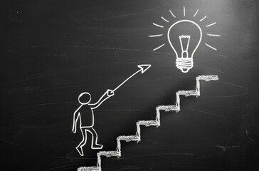 Climbing the Ladder to Success: Stick Figure and Light Bulb Idea - Generative AI - 792743143