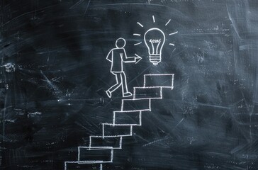 Climbing the Ladder to Success: Stick Figure and Light Bulb Idea - Generative AI - 792743144