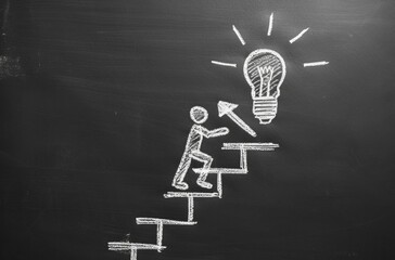 Climbing the Ladder to Success: Stick Figure and Light Bulb Idea - Generative AI - 792743156