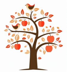 Cheerful Birds Gather on Apple Tree Branches - Generative AI - 792743190